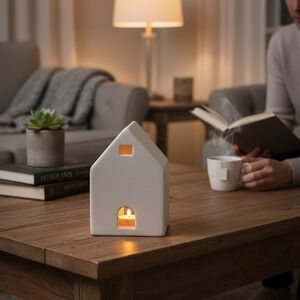 Crescent Ceramic Lantern House Home Decor Small White NWT Minimalist Village